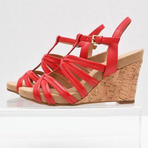 Aerosoles Cork Wedge Red Strap Sandal Women's size 8
